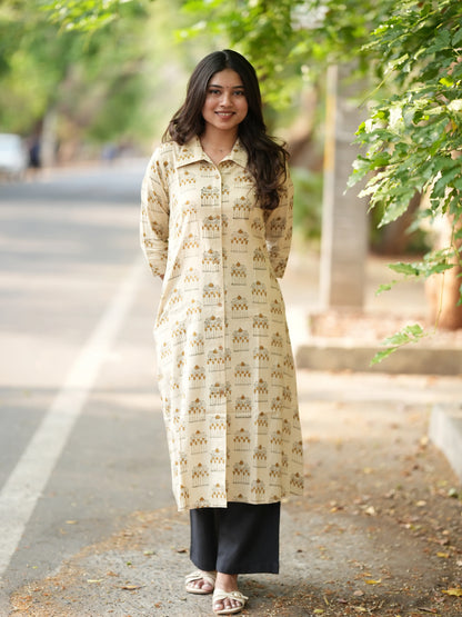 Pallakku on Sand Aline Block Printed COTTON Kurta