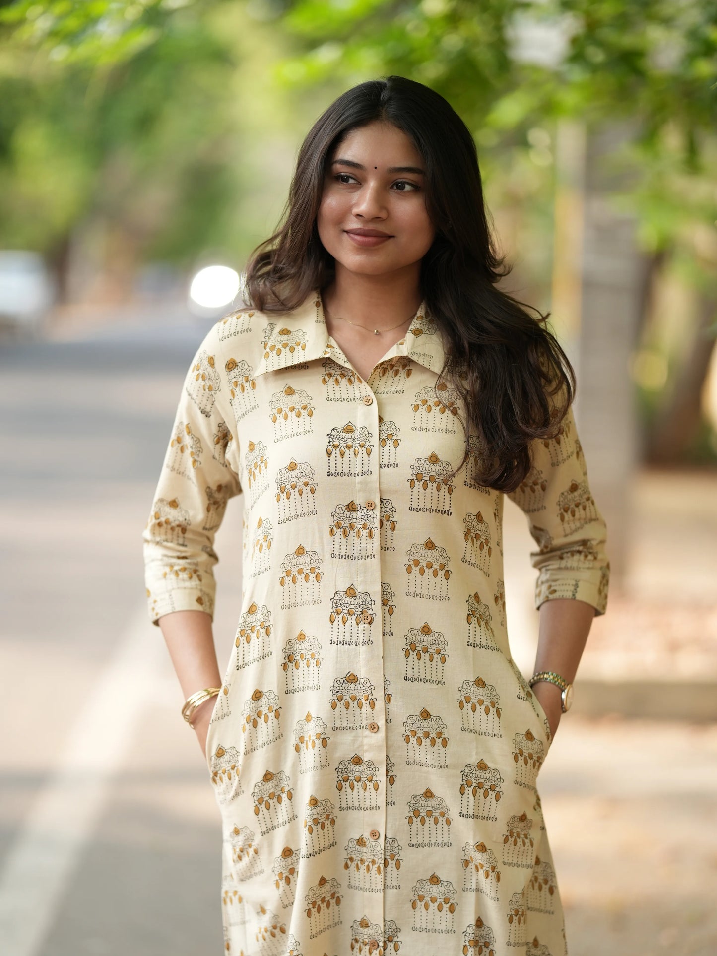 Pallakku on Sand Aline Block Printed COTTON Kurta