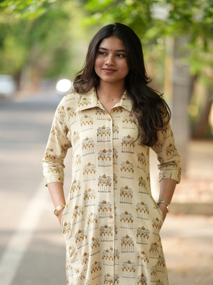 Pallakku on Sand Aline Block Printed COTTON Kurta