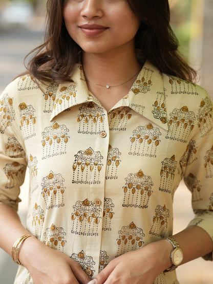 Pallakku on Sand Aline Block Printed COTTON Kurta