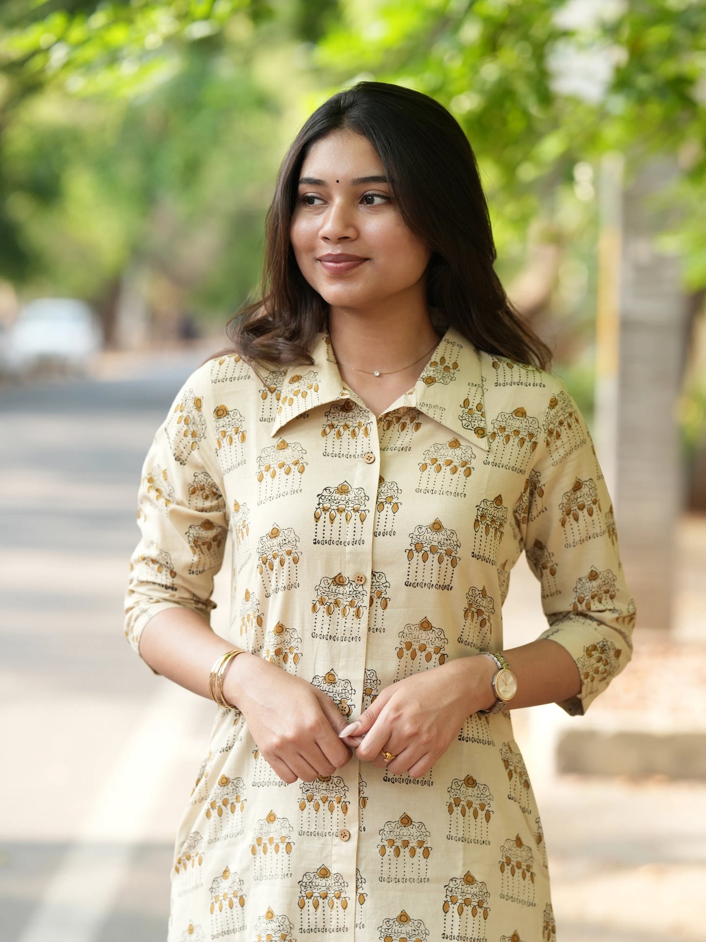 Pallakku on Sand Aline Block Printed COTTON Kurta