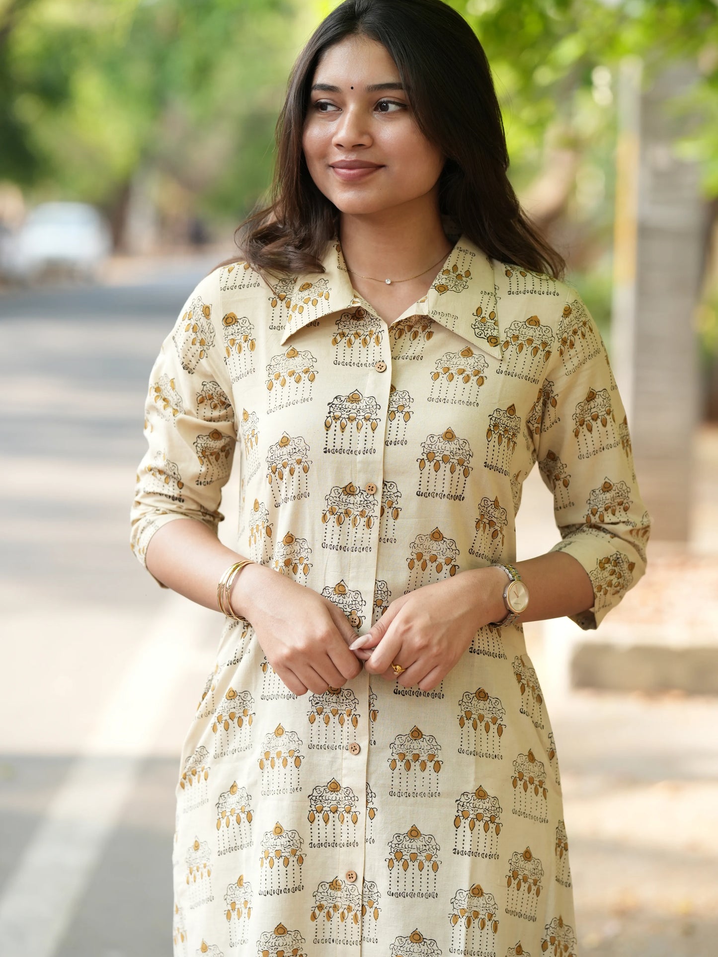 Pallakku on Sand Aline Block Printed COTTON Kurta