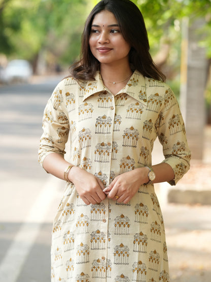 Pallakku on Sand Aline Block Printed COTTON Kurta