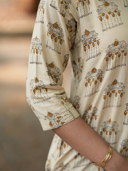 Pallakku on Sand Aline Block Printed COTTON Kurta