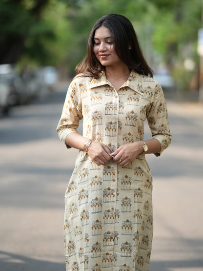 Pallakku on Sand Aline Block Printed COTTON Kurta
