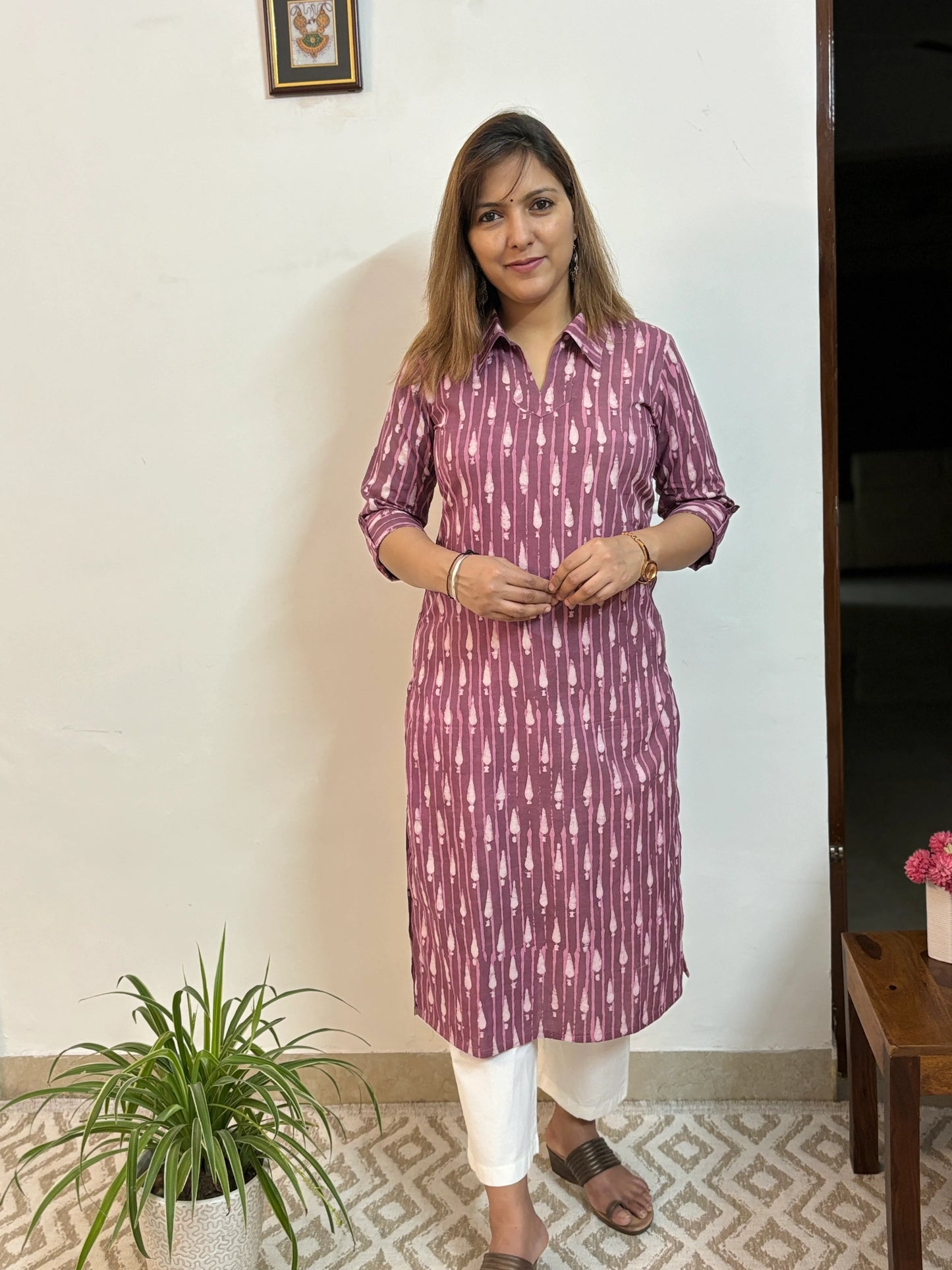 Pansy Purple Shirt Collar Kurta