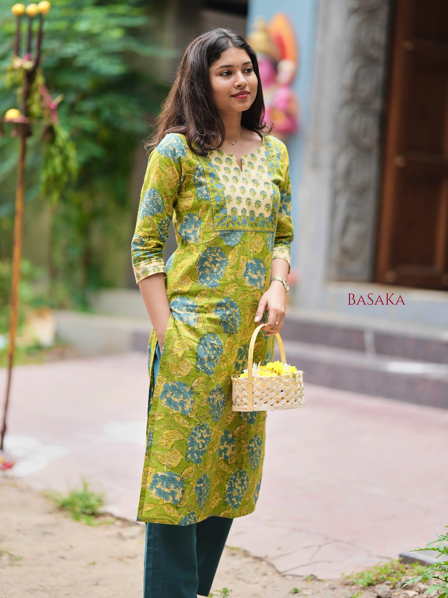Parrot Garden Bloom Block Printed Kurta