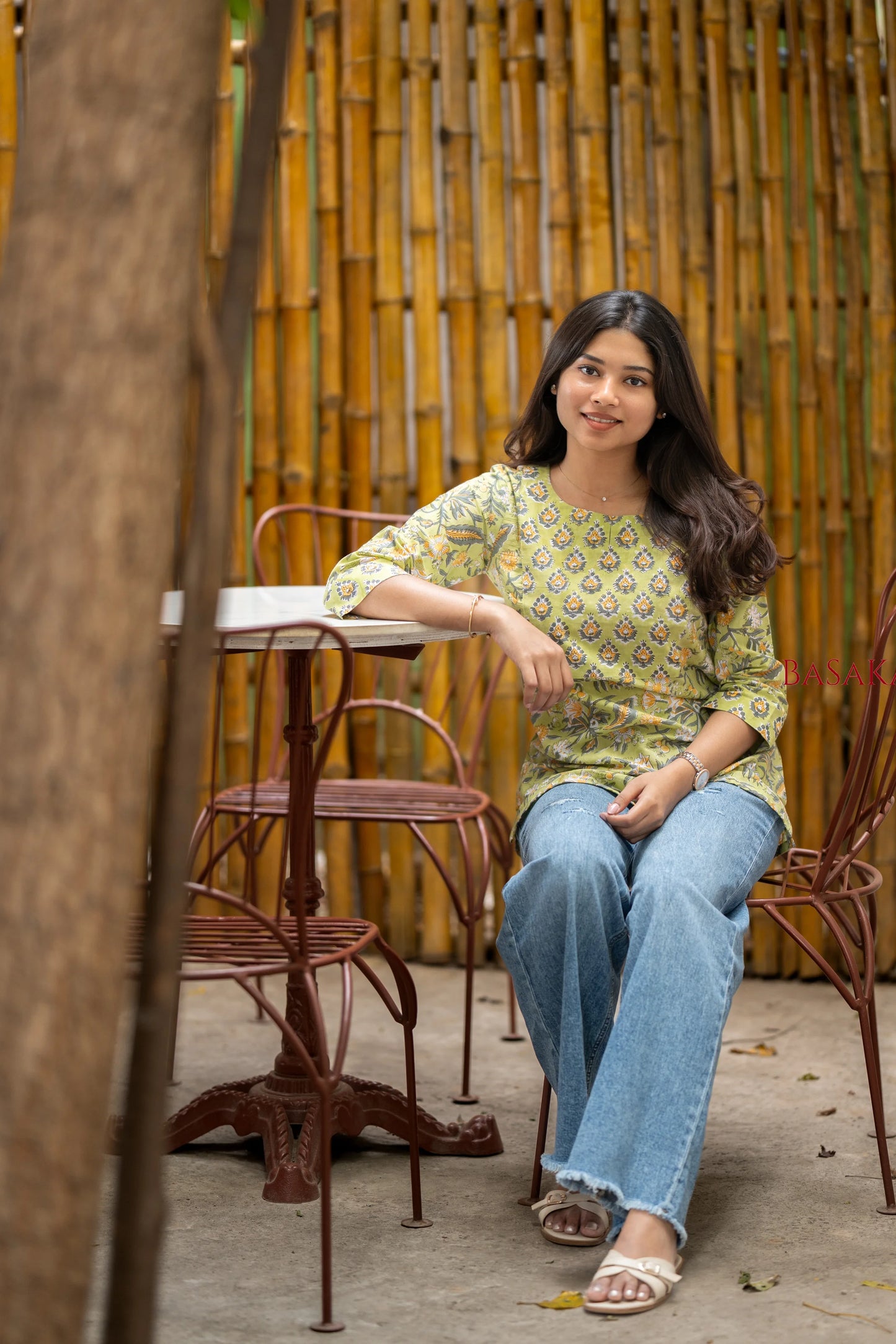 Pastel Green Block Printed Short Kurti