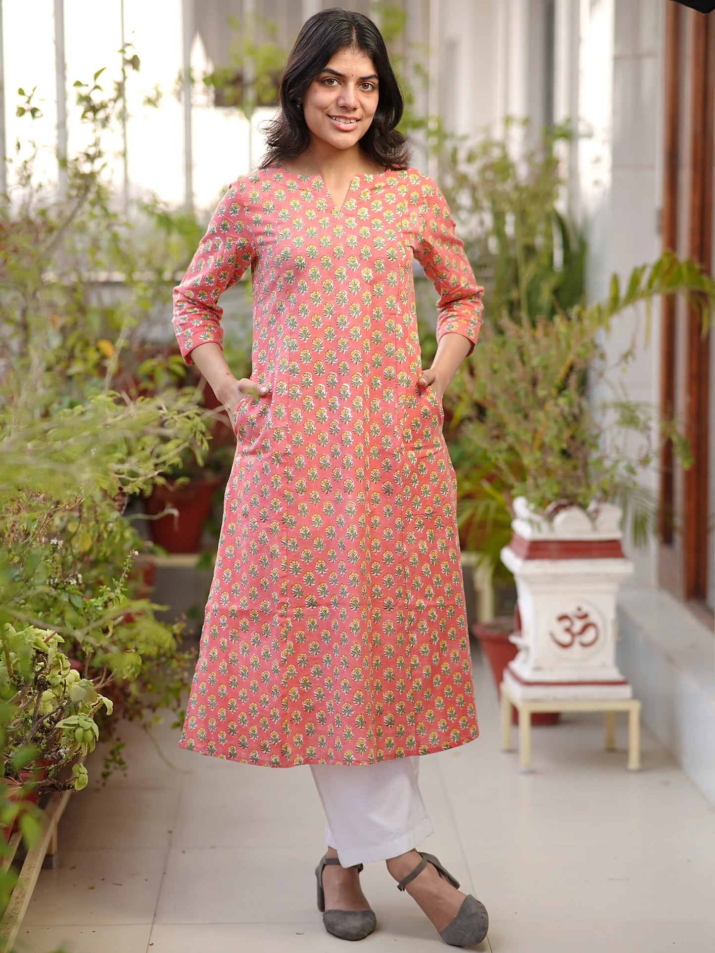 Peach Mist Floral COTTON Kurta
