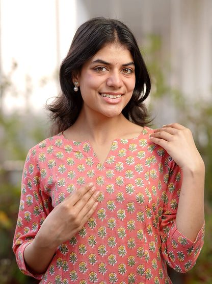 Peach Mist Floral COTTON Kurta