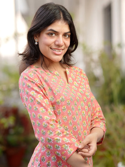 Peach Mist Floral COTTON Kurta