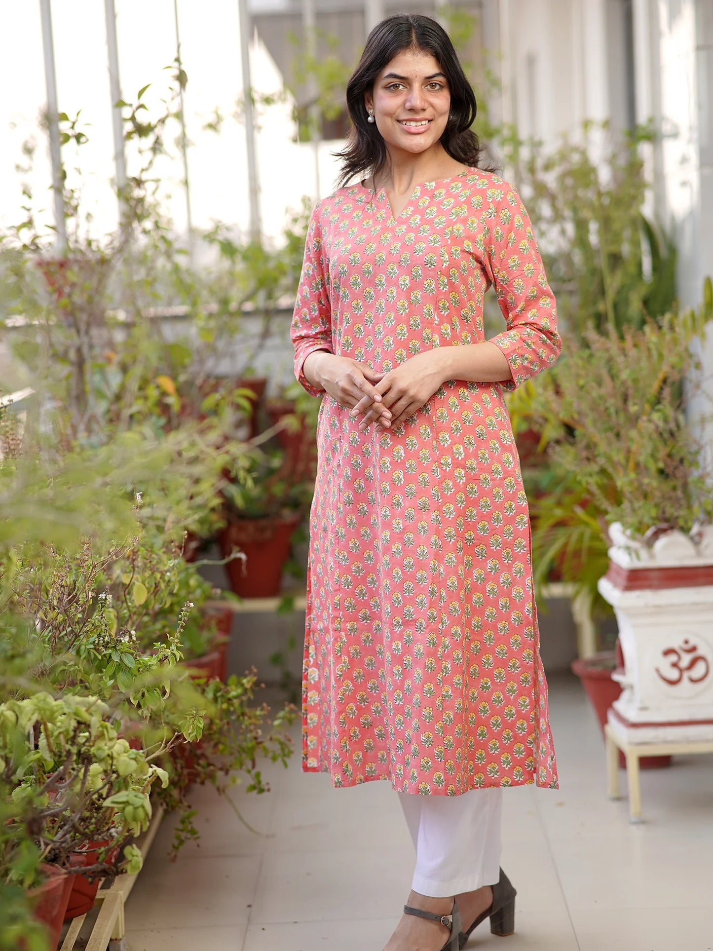 Peach Mist Floral COTTON Kurta