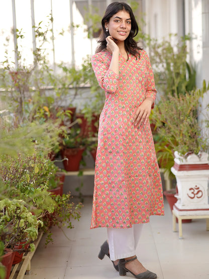 Peach Mist Floral COTTON Kurta