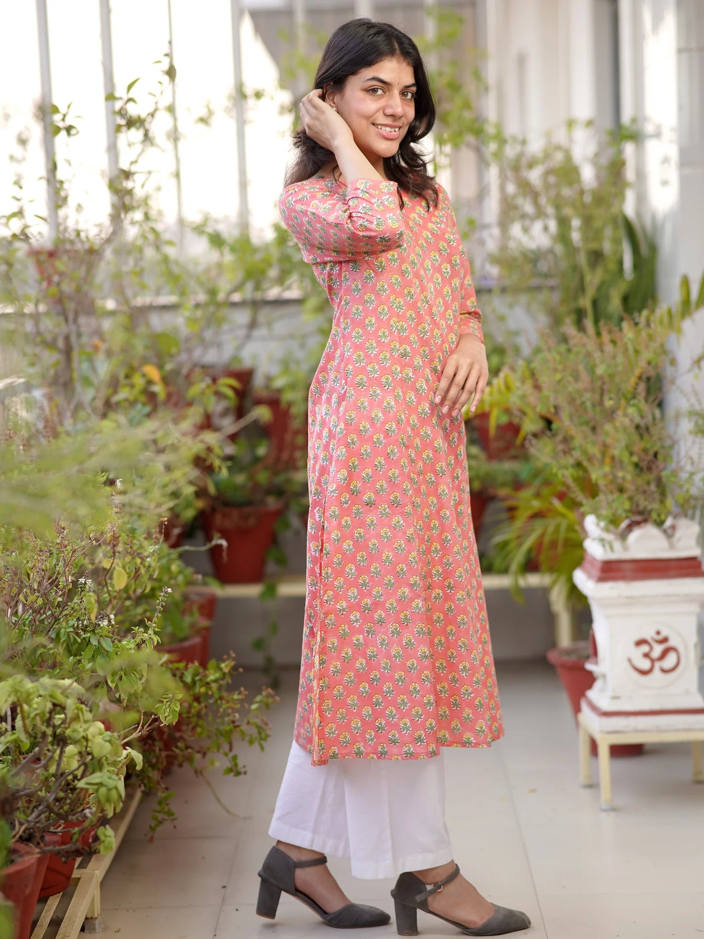 Peach Mist Floral COTTON Kurta