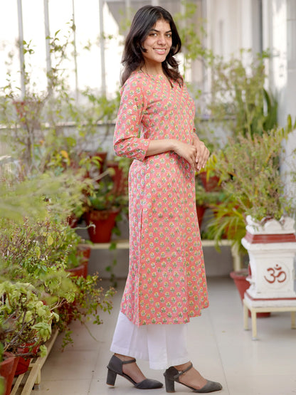 Peach Mist Floral COTTON Kurta