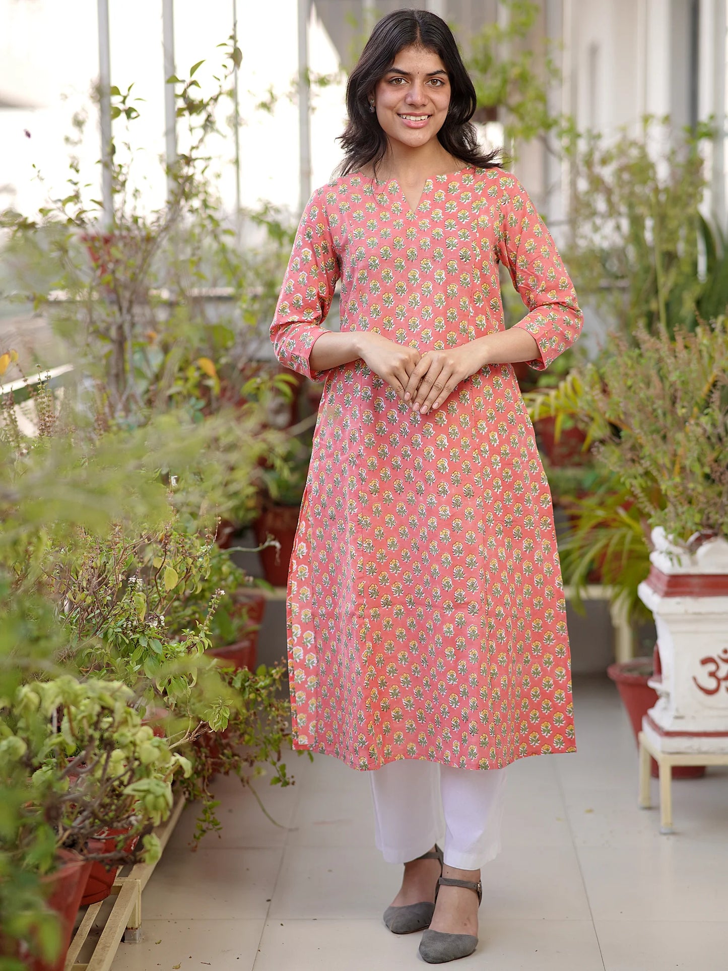Peach Mist Floral COTTON Kurta