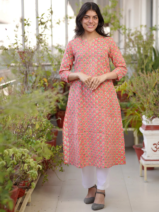Peach Mist Floral COTTON Kurta