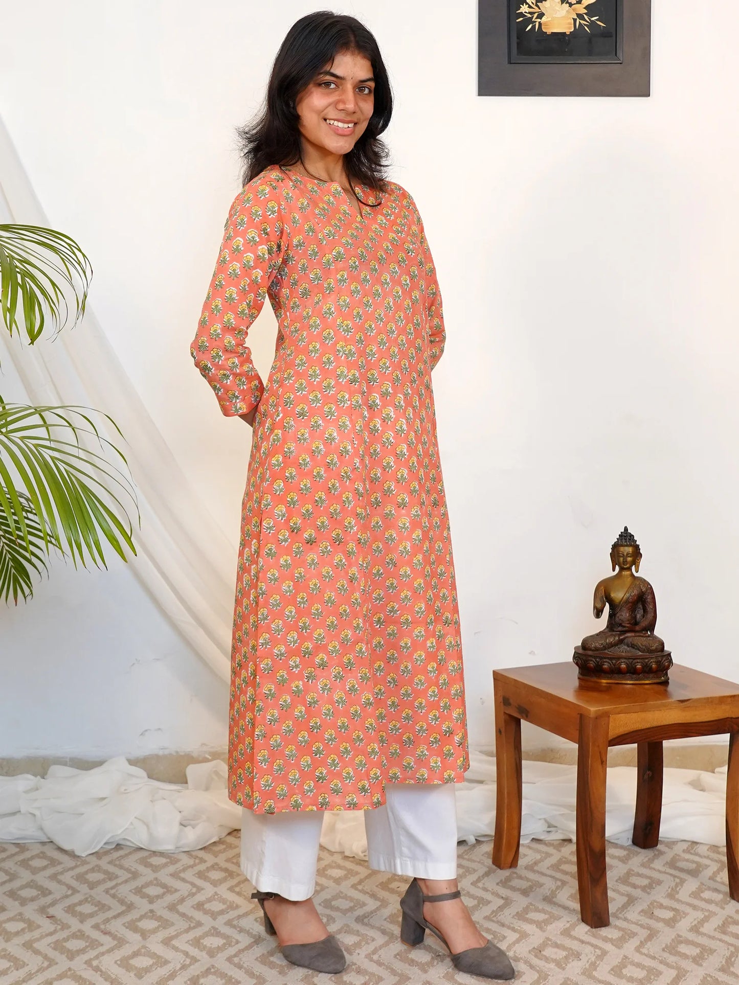 Peach Mist Floral COTTON Kurta