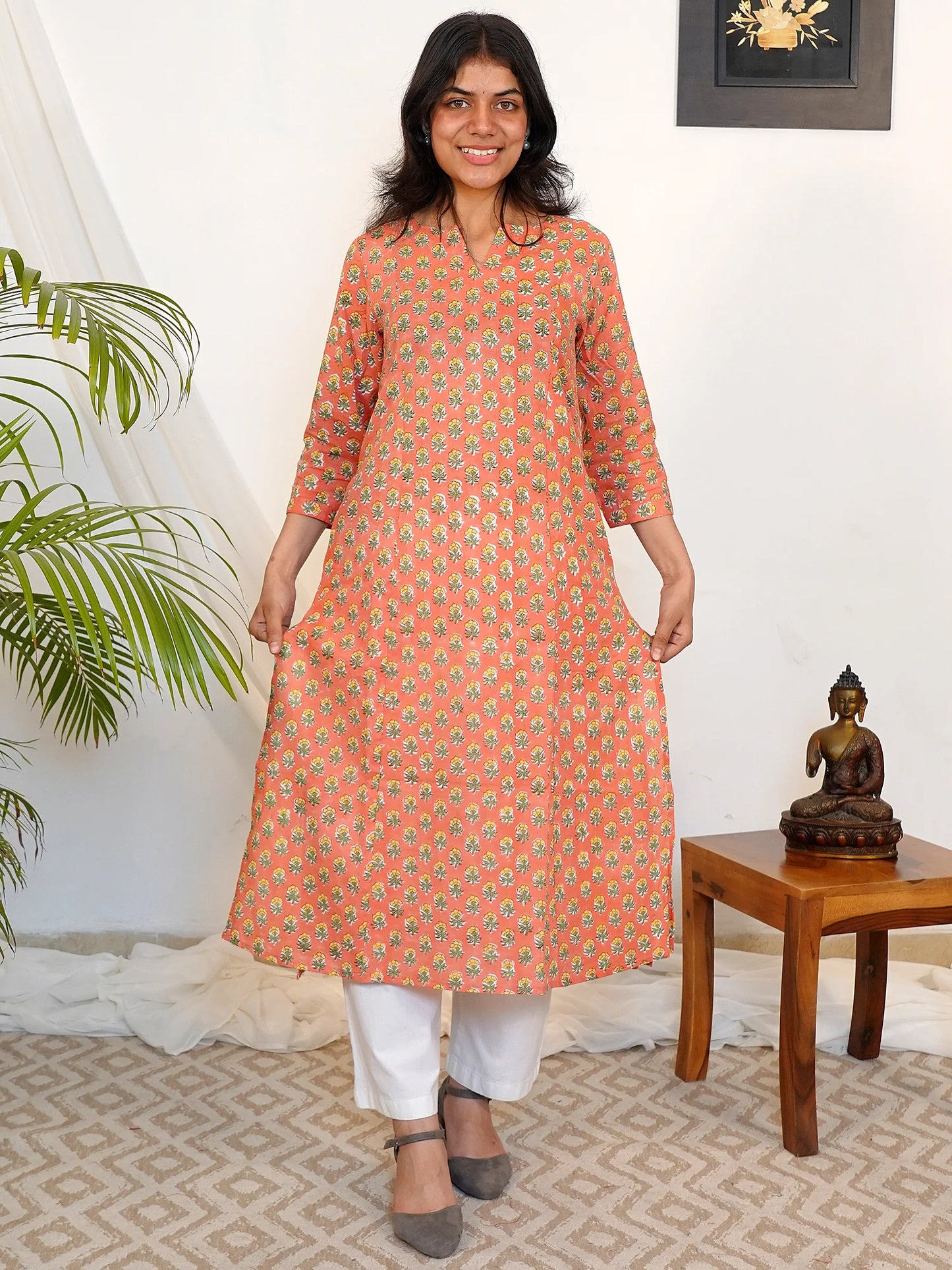 Peach Mist Floral COTTON Kurta
