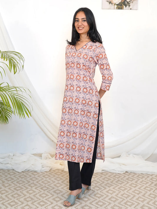 Peach Mist Floral COTTON Kurta