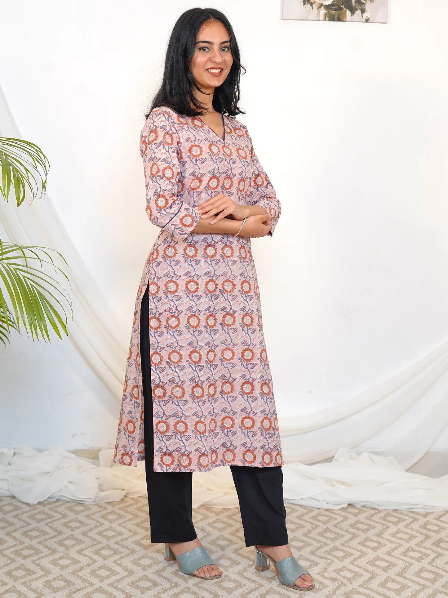 Peach Mist Floral COTTON Kurta
