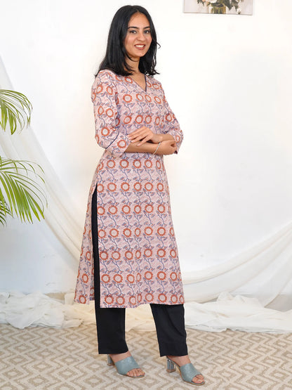 Peach Mist Floral COTTON Kurta