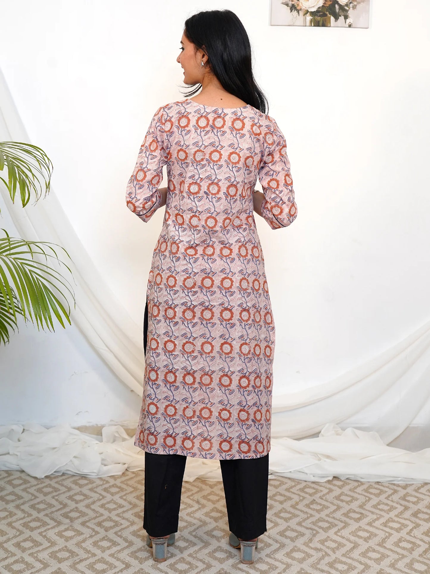 Peach Mist Floral COTTON Kurta