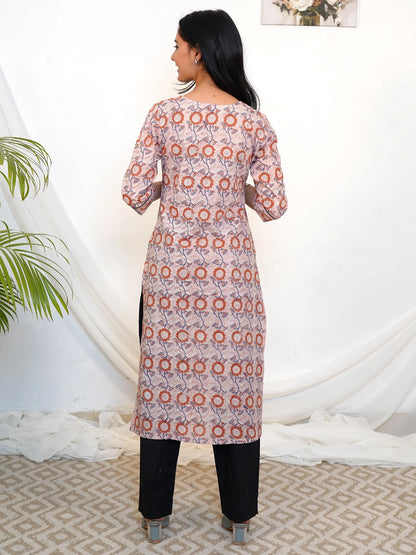 Peach Mist Floral COTTON Kurta