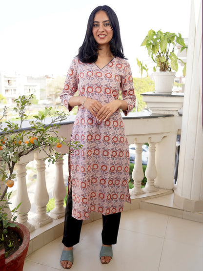 Peach Mist Floral COTTON Kurta