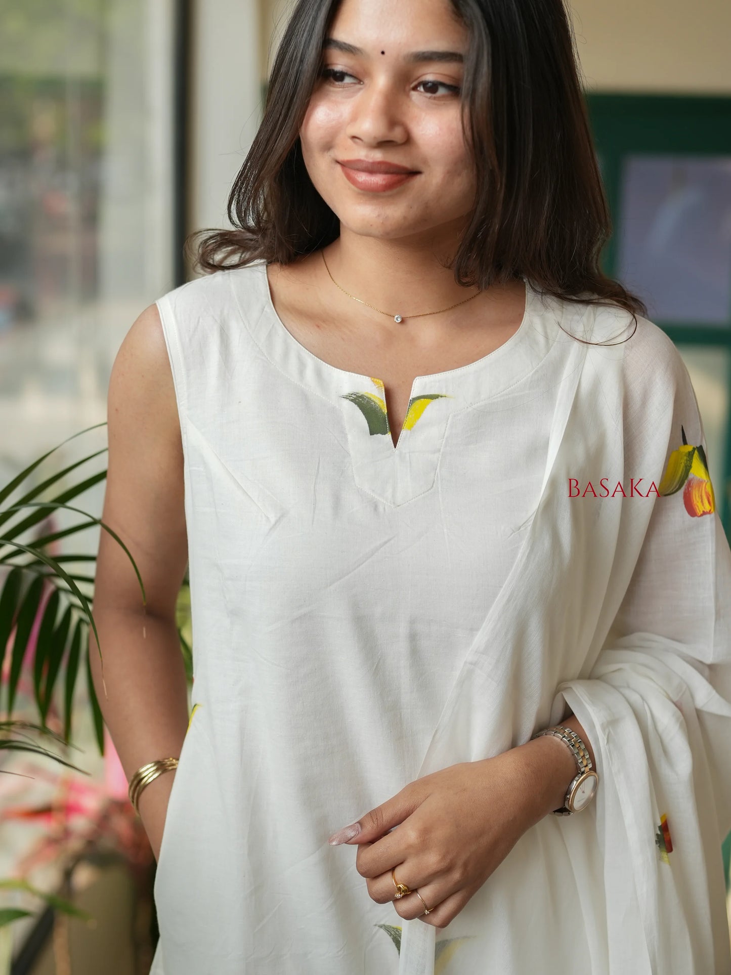 Pearl White Hand Painted MUL MUL Suit Set (3 pcs.)