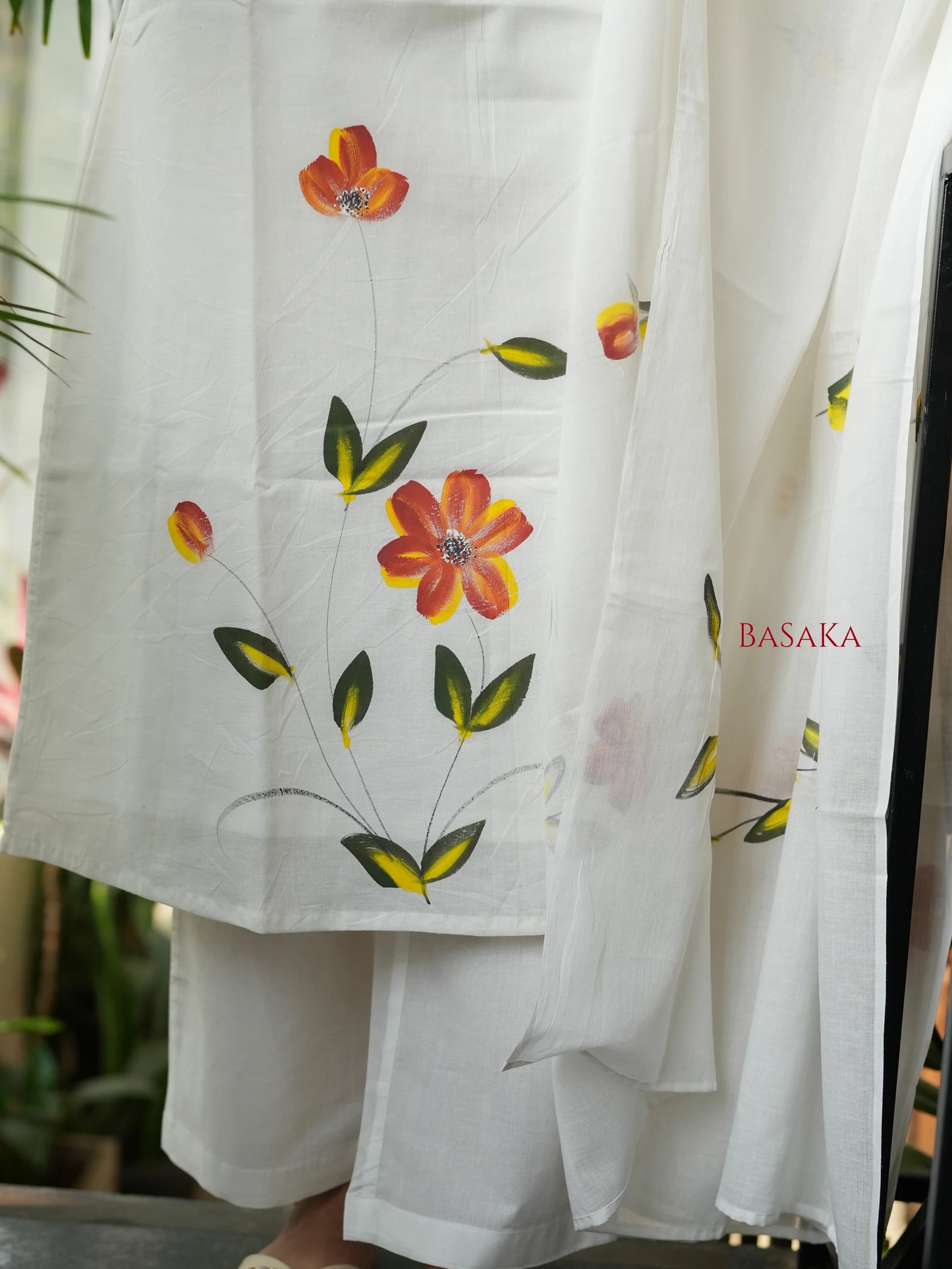 Pearl White Hand Painted MUL MUL Suit Set (3 pcs.)
