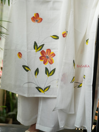 Pearl White Hand Painted MUL MUL Suit Set (3 pcs.)