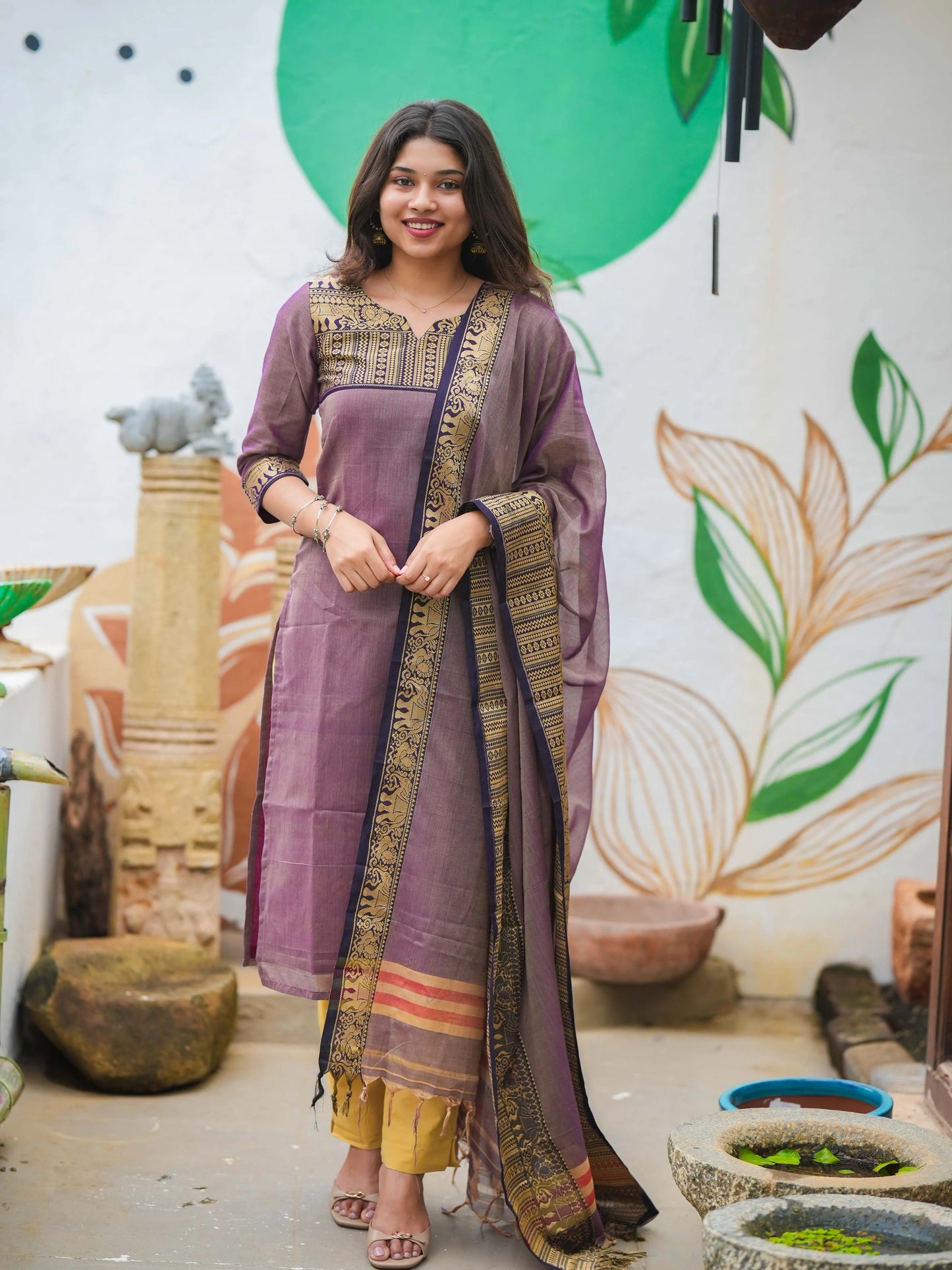Pearly Purple Handloom Kurta and Duppata Set with lining