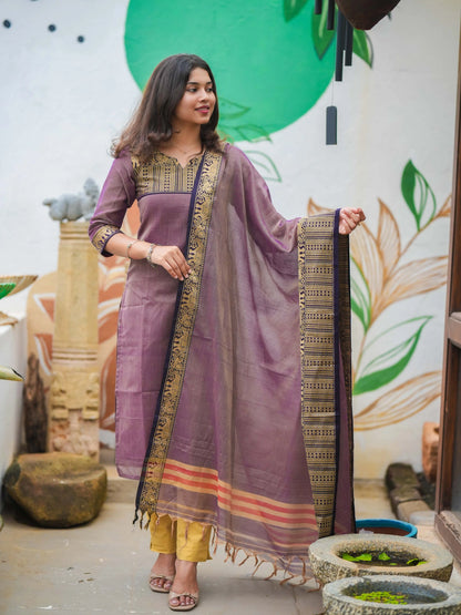 Pearly Purple Handloom Kurta and Duppata Set with lining
