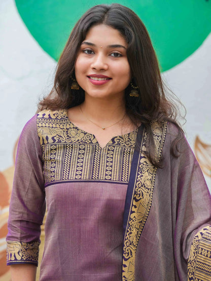 Pearly Purple Handloom Kurta and Duppata Set with lining