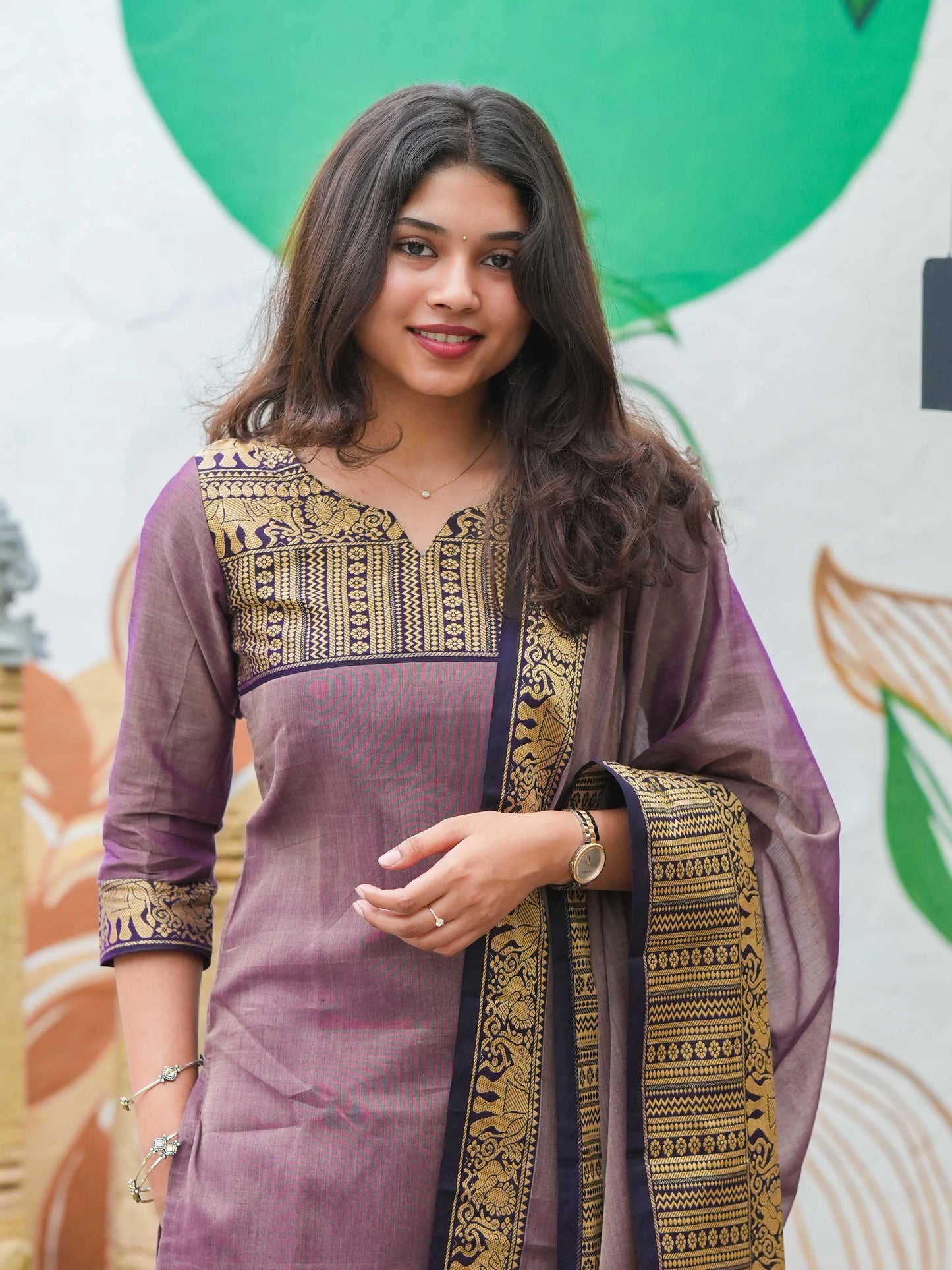 Pearly Purple Handloom Kurta and Duppata Set with lining