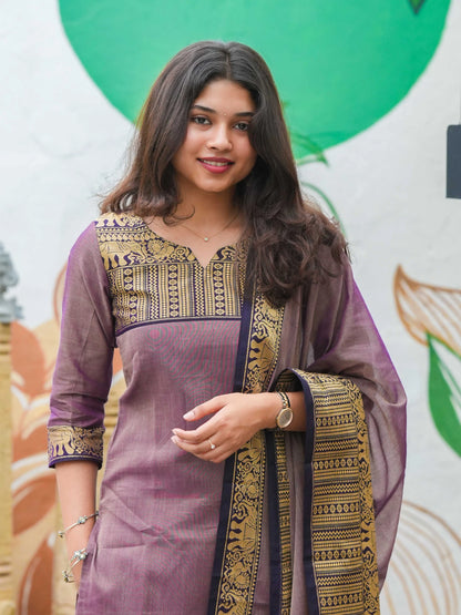Pearly Purple Handloom Kurta and Duppata Set with lining