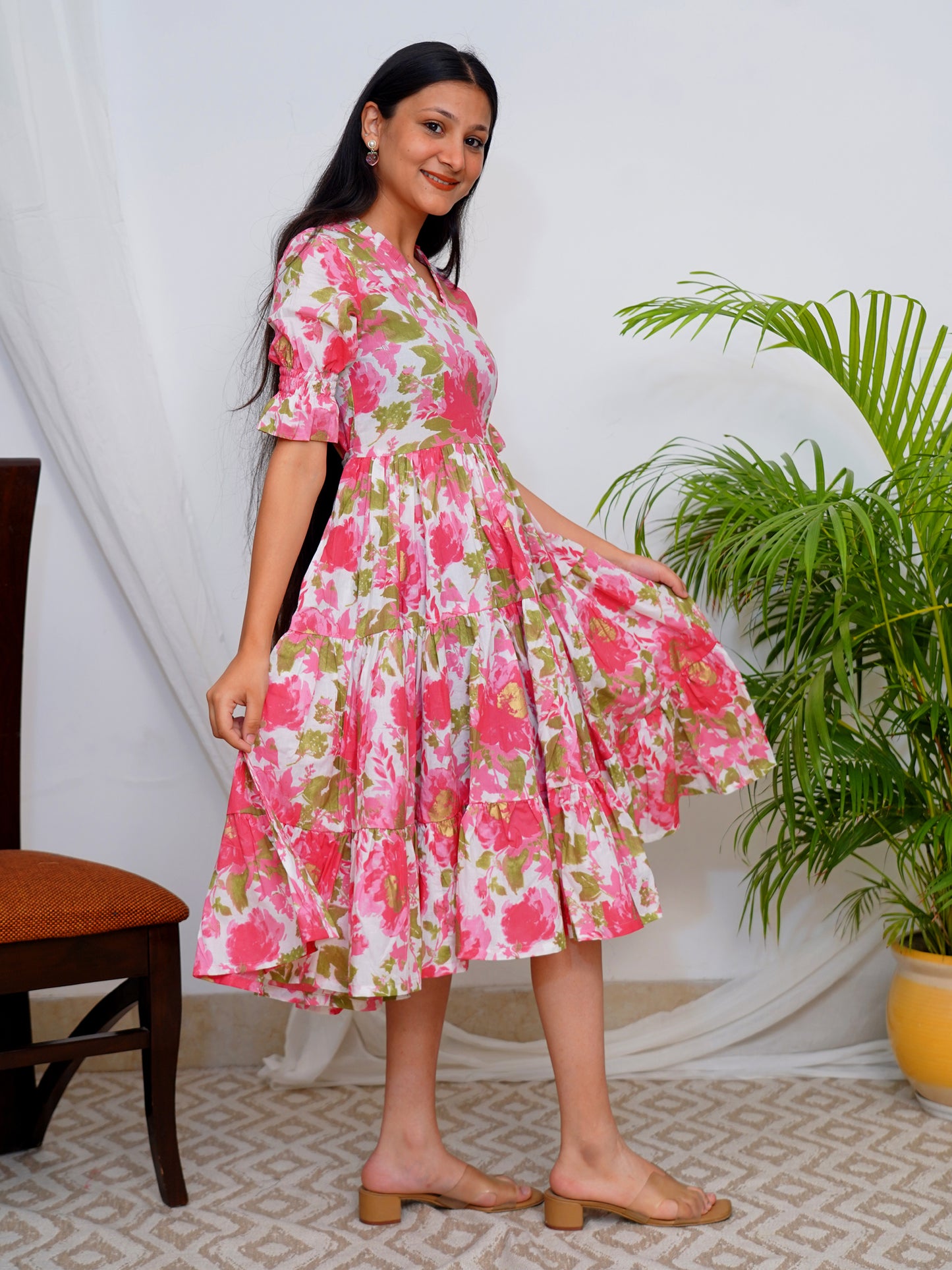 Pink Blossom COTTON Tiered Dress