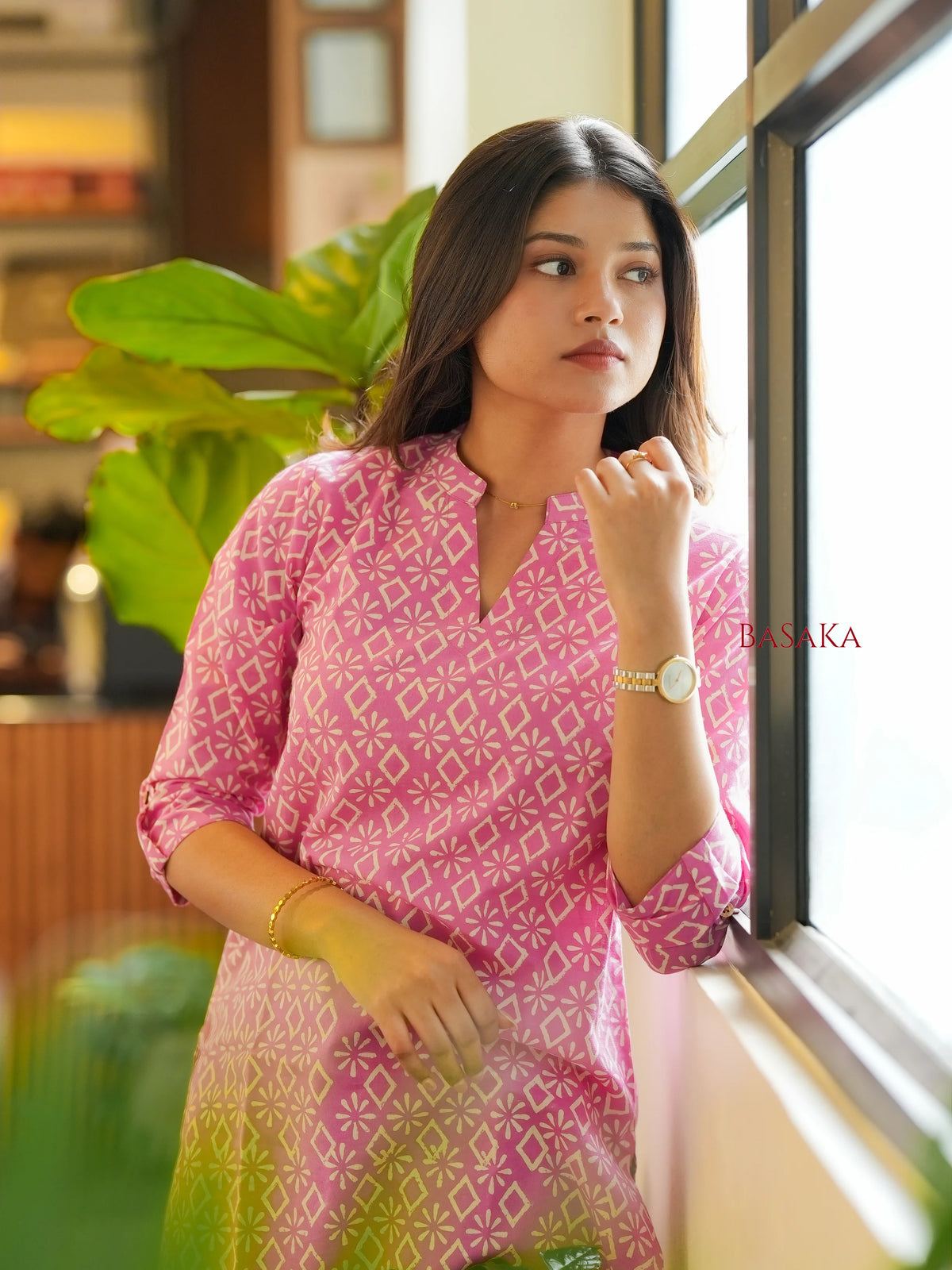 Pink Diamond Block Printed Short Kurti