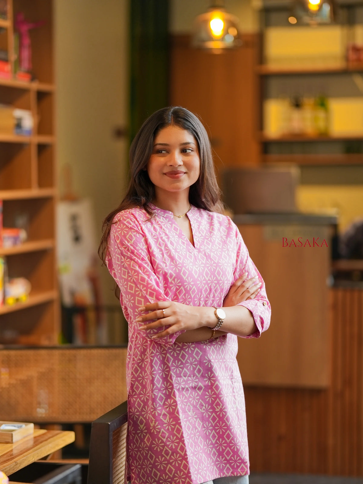 Pink Diamond Block Printed Short Kurti