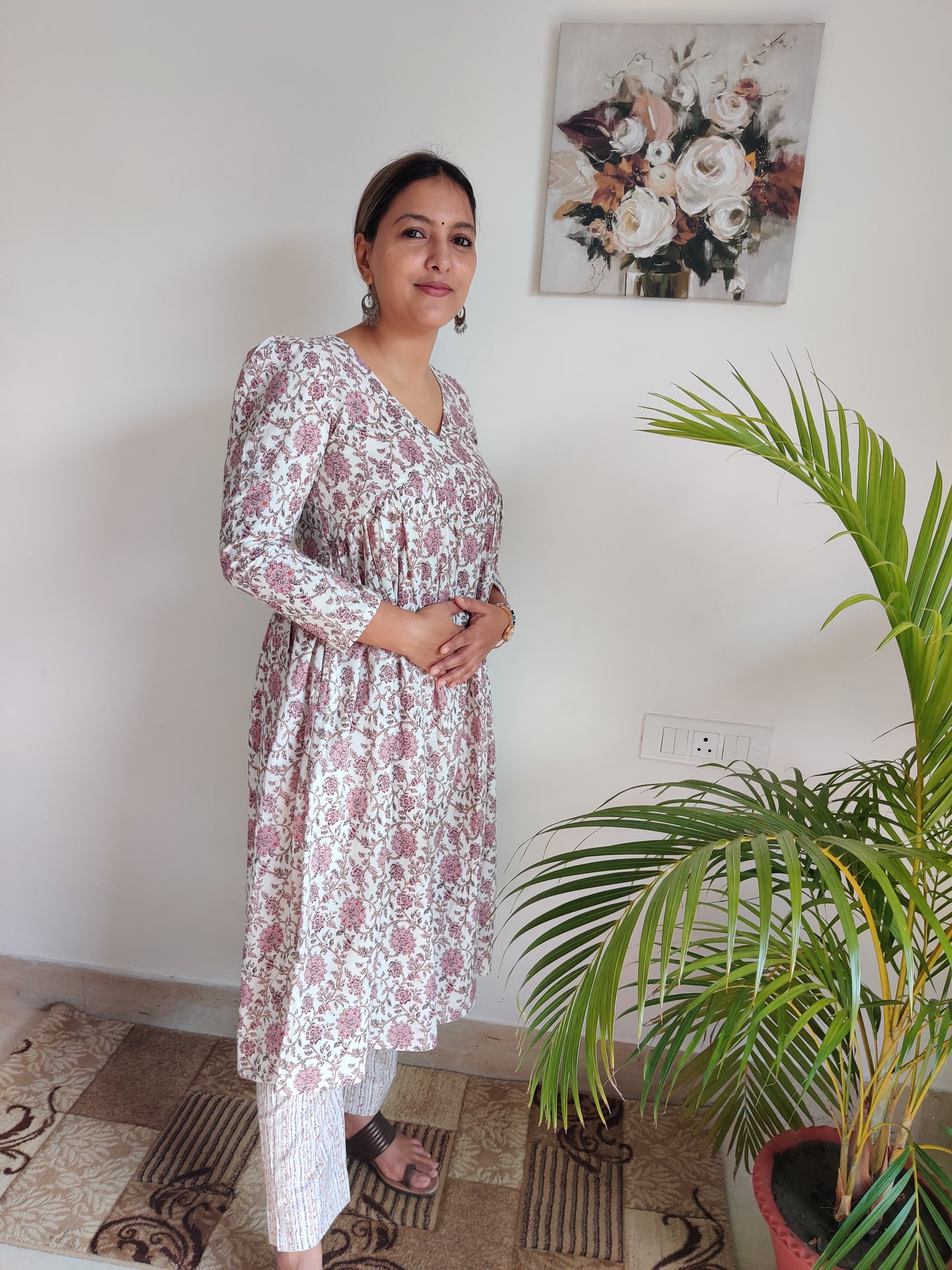 Pink Floral Alia Cut Kurta & Pant Set