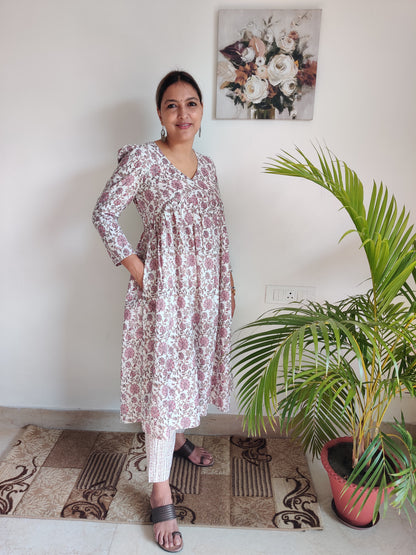 Pink Floral Alia Cut Kurta & Pant Set