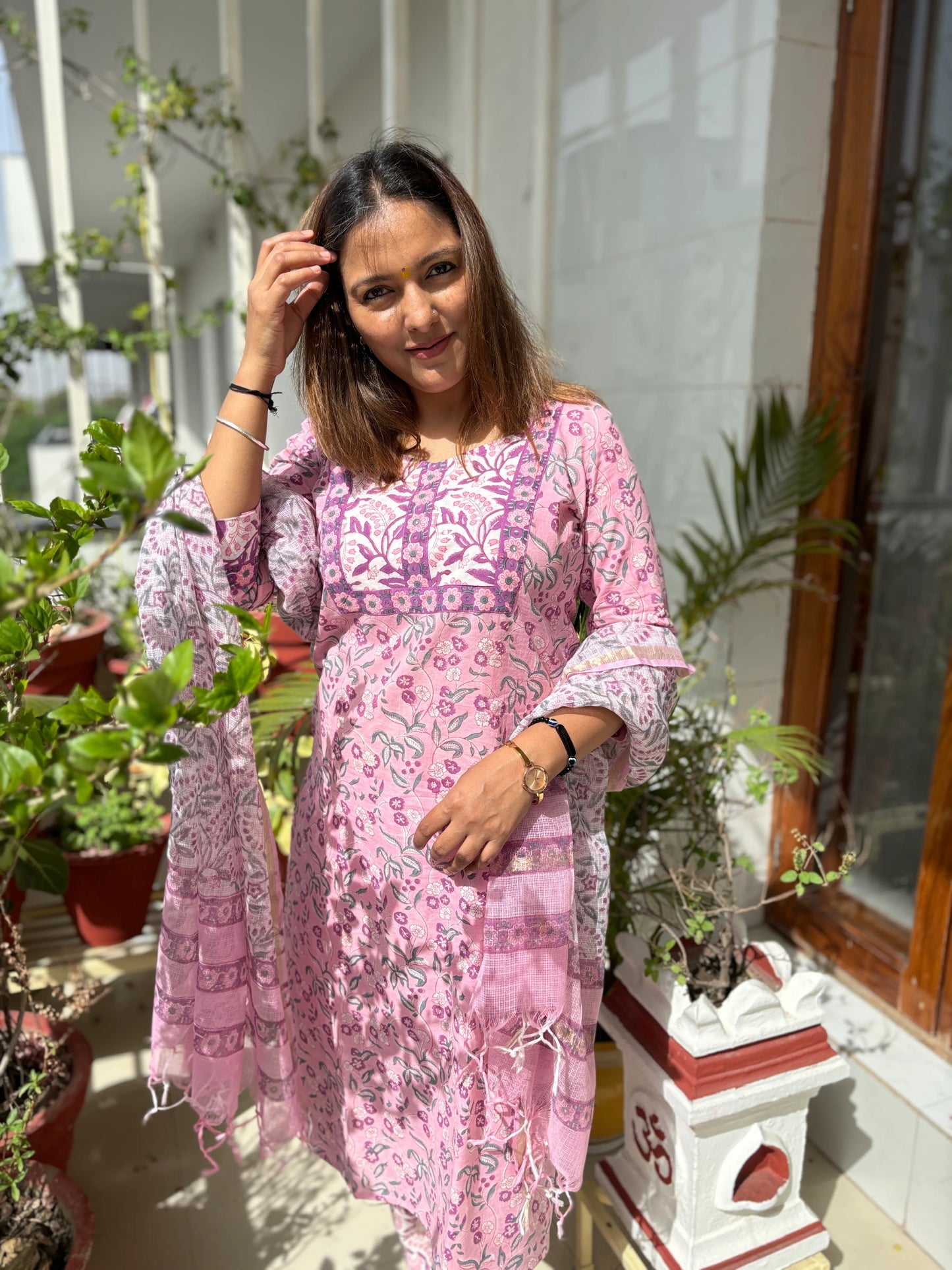 Pink and Purple Floral Cotton Suit Set