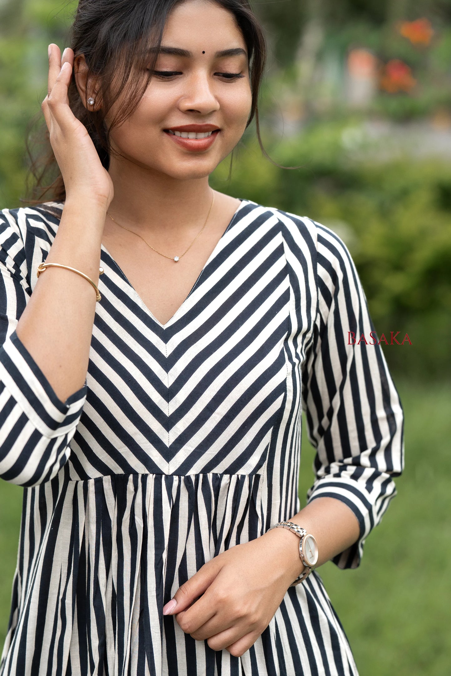 Mono Stripes Gathered COTTON Kurta