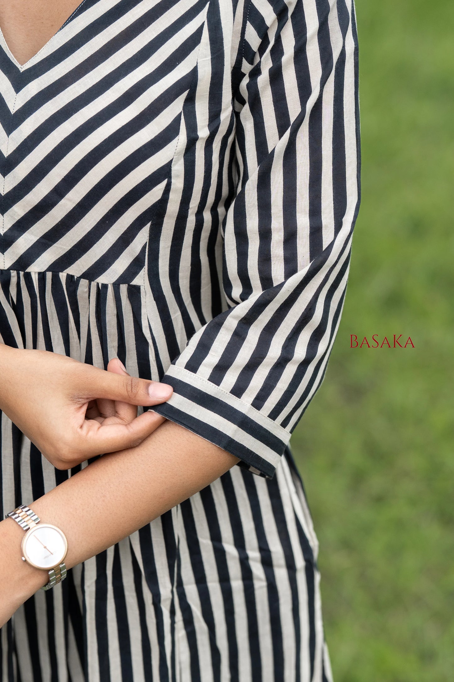 Mono Stripes Gathered COTTON Kurta