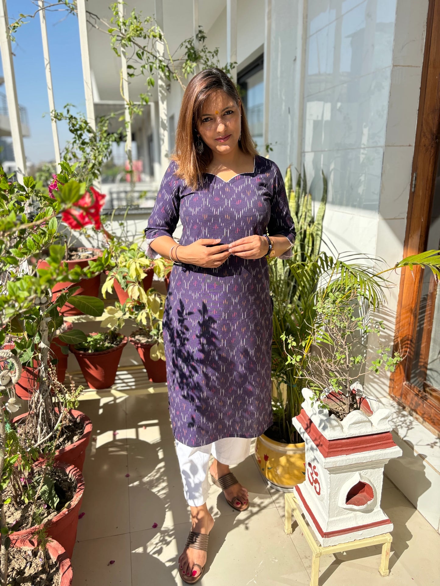 Purple Ikkat Handloom Cotton Kurta