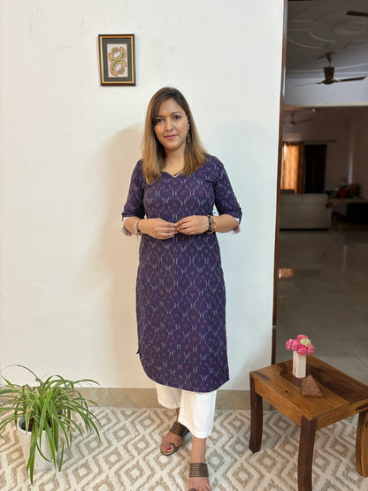 Purple Ikkat Handloom Cotton Kurta