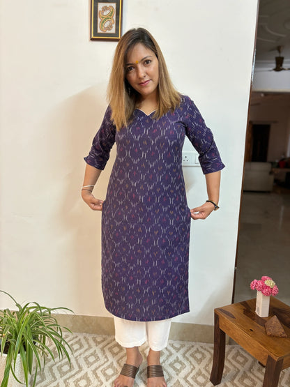 Purple Ikkat Handloom Cotton Kurta