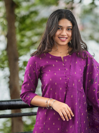 Purple Soft Raw Silk Suit Set (3 Pcs.) with Lining