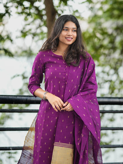 Purple Soft Raw Silk Suit Set (3 Pcs.) with Lining